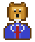 8-bit lion in a three-piece suit