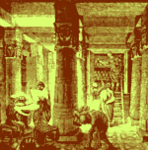 8-bit styled image of the Library of Alexandria